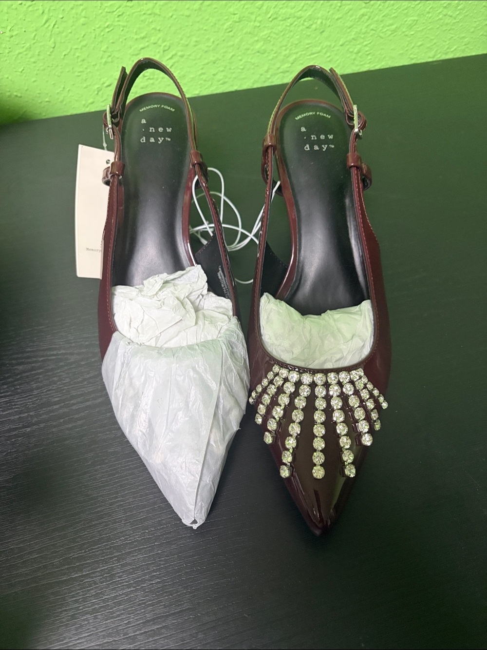 a new day Burgundy Pointed Slingback Pumps with Crystal Fringe